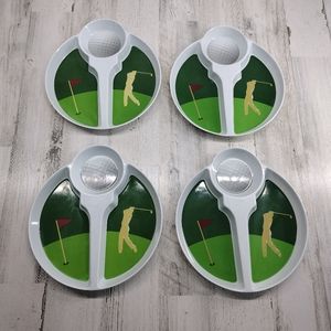 Set of 4 Melamine Green Birdie Tee Golf Chips and Dip Trays divided Plates